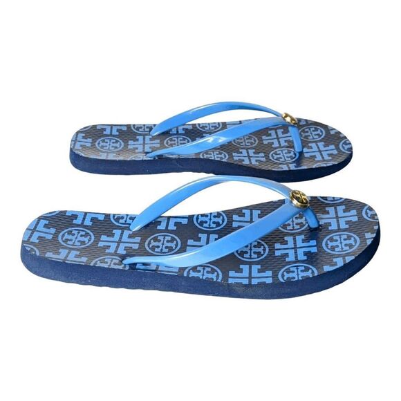 TORY BURCH Thin Flip Flop in Navy Mixed Logo Size 6 - Picture 3 of 6